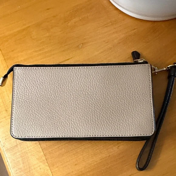 Coach Two-Tone Cream & Taupe Leather Crossbody Wristlet with Black Strap - Picture 3 of 16